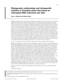 Phylogenetic Relationships and Infraspecific Variation in Canadian Arctic Poa Based on Chloroplast DNA Restriction Site Data