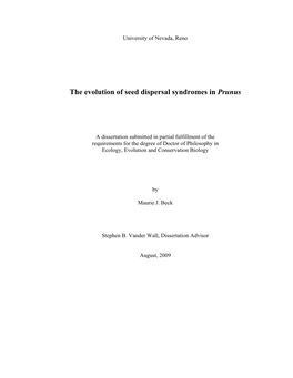 The Evolution of Seed Dispersal Syndromes in Prunus