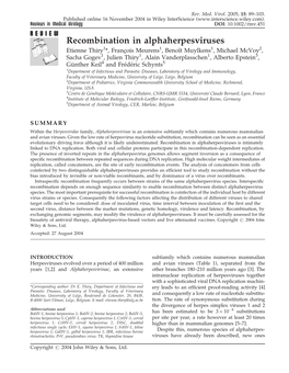 Recombination in Alphaherpesviruses