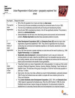 Urban Regeneration in East London –'Geography Explained' Fact Sheet