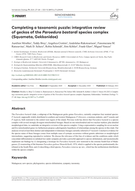 Integrative Review of Geckos of the Paroedura Bastardi Species Complex (Squamata, Gekkonidae)