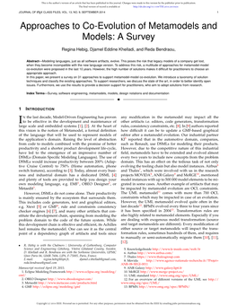 Approaches to Co-Evolution of Metamodels and Models: a Survey