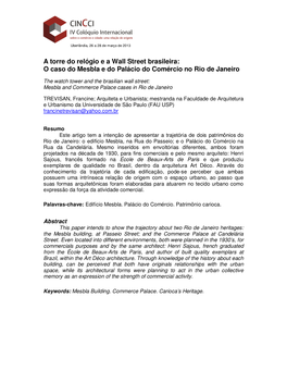A Torre Do Relógio E a Wall Street Brasileira: O Caso Do Mesbla E Do Palácio Do Comércio No Rio De Janeiro
