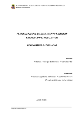 Plano Municipal De Saneamento Básico De Frederico Westphalen / Rs