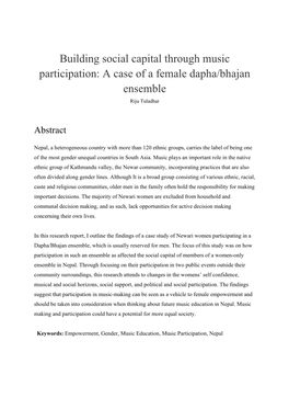 Building Social Capital Through Music Participation: a Case of a Female Dapha/Bhajan Ensemble Riju Tuladhar