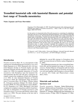 Tfemelloid Haustorial Cells with Haustorial Filaments and Potential Host Range of Themella Mesenterica