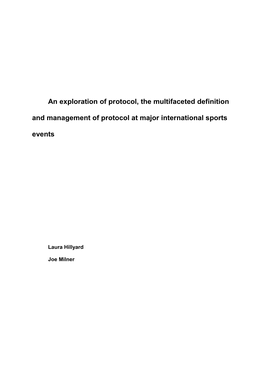 An Exploration of Protocol, the Multifaceted Definition and Management of Protocol at Major International Sports Events