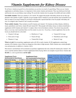 Vitamin Supplements for Kidney Disease