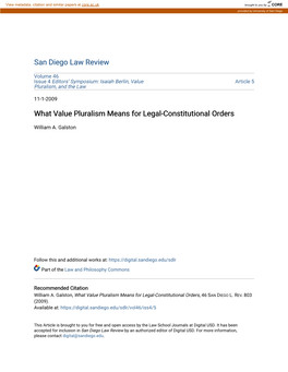 What Value Pluralism Means for Legal-Constitutional Orders