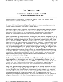 The Old Anvil - 1849 Forge Hollow Celebration (1886) Page 1 of 4