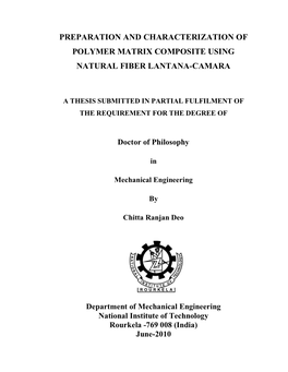 Preparation and Characterization of Polymer Matrix Composite Using Natural Fiber Lantana-Camara