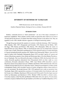 Diversity of Rotifers of Tamilnadu