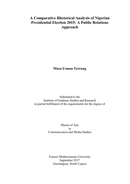 A Comparative Rhetorical Analysis of Nigerian Presidential Election 2015: a Public Relations Approach