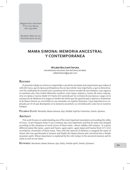 Mama Simona: Memoria Ancestral Y Contemporánea