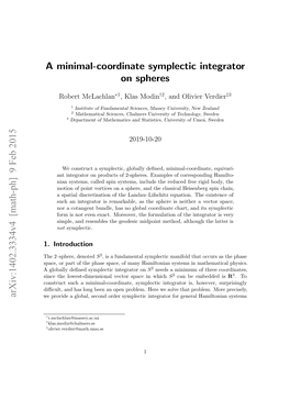 A Minimal-Coordinate Symplectic Integrator on Spheres