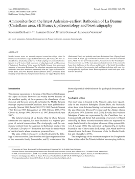 Ammonites from the Latest Aalenian–Earliest Bathonian of La Baume (Castellane Area, SE France): Palaeontology and Biostratigraphy