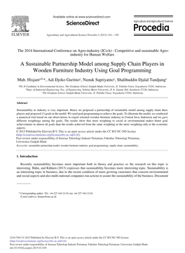 A Sustainable Partnership Model Among Supply Chain Players in Wooden Furniture Industry Using Goal Programming