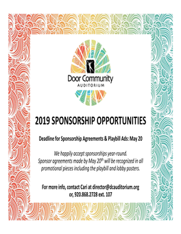 2019 Sponsorship Opportunities