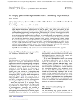 The Emerging Synthesis of Development and Evolution: a New Biology for Psychoanalysis