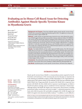 Evaluating an In-House Cell-Based Assay for Detecting Antibodies Against Muscle-Specific Tyrosine Kinase in Myasthenia Gravis