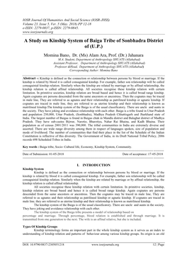 A Study on Kinship System of Baiga Tribe of Sonbhadra District of (U.P.)