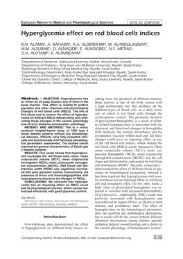 Hyperglycemia Effect on Red Blood Cells Indices