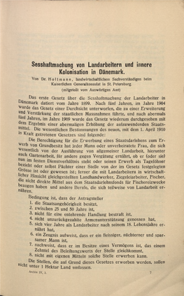 Sesshaftmachung Von Landarbeitern Und Innere Kolonisation in Dänemark. Von Dr