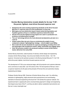 Gordon Murray Automotive Reveals Details for Its New 'T.50'