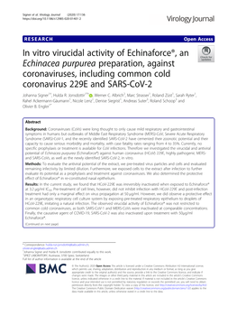 In Vitro Virucidal Activity of Echinaforce®, an Echinacea Purpurea