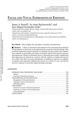 Facial and Vocal Expressions of Emotion