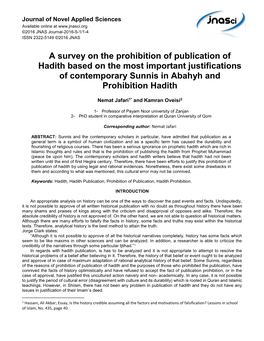 A Survey on the Prohibition of Publication of Hadith Based on the Most Important Justifications of Contemporary Sunnis in Abahyh and Prohibition Hadith