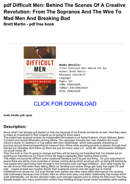 Pdf Difficult Men: Behind the Scenes of a Creative Revolution: from the Sopranos and the Wire to Mad Men and Breaking Bad Brett Martin - Pdf Free Book