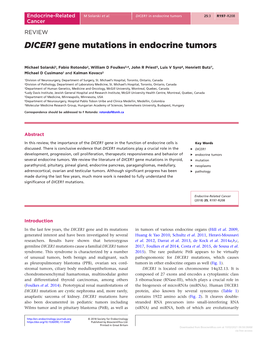 DICER1 Gene Mutations in Endocrine Tumors