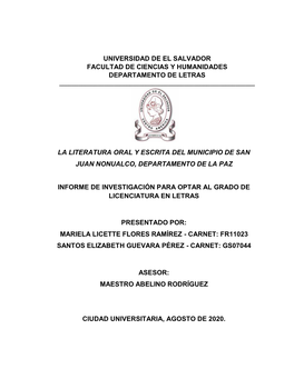 Universidad De El Salvador Facultad De Ciencias Y Humanidades