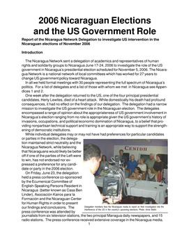 2006 Nicaraguan Elections and the US Government Role