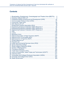 Transparency of Lobbying, Non-Party Campaigning and Trade Union Administration Bill: Certification of Trade Union Membership Details Discussion Paper - Responses