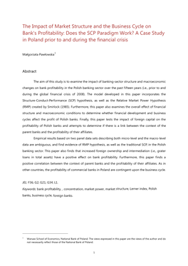 The Impact of Market Structure and the Business Cycle on Bank's Profitability: Does the SCP Paradigm Work? a Case Study in P