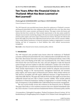 Ten Years After the Financial Crisis in Thailand