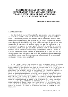 Contribucion Al Estudio De La Repoblacion De La Vega De Granada Tras La Expulsion De Los Moriscos: El Caso De Guevejar