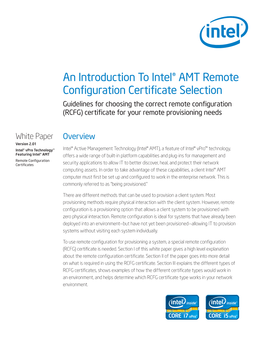 An Introduction to Intel® AMT Remote Configuration Certificate Selection