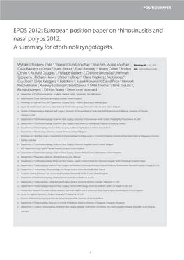 European Position Paper on Rhinosinusitis and Nasal Polyps 2012