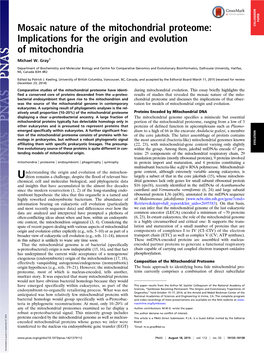 Mosaic Nature of the Mitochondrial Proteome: COLLOQUIUM Implications for the Origin and Evolution of Mitochondria