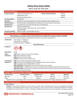 Safety Data Sheet (SDS) Nitric Acid, 65-70% W/W