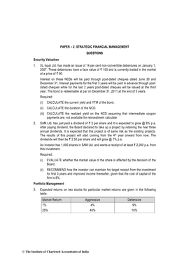 PAPER – 2: STRATEGIC FINANCIAL MANAGEMENT QUESTIONS Security Valuation 1