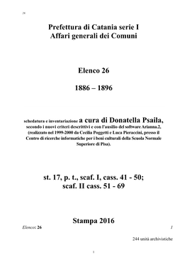 Prefettura Di Catania Serie I Affari Generali Dei Comuni Elenco 26 1886