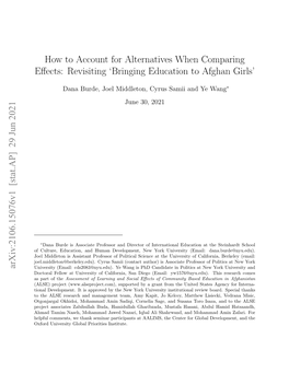 How to Account for Alternatives When Comparing Effects: Revisiting 'Bringing Education to Afghan Girls' Arxiv:2106.15076V1