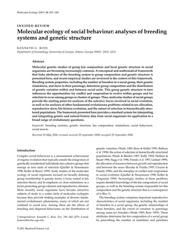 Molecular Ecology of Social Behaviour: Analyses of Breeding Systems and Genetic Structure