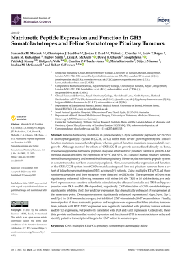 Natriuretic Peptide Expression and Function in GH3 Somatolactotropes and Feline Somatotrope Pituitary Tumours