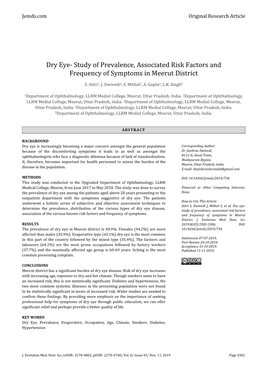 Dry Eye- Study of Prevalence, Associated Risk Factors and Frequency of Symptoms in Meerut District