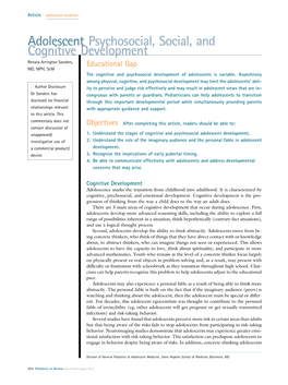 Adolescent Psychosocial, Social, and Cognitive Development